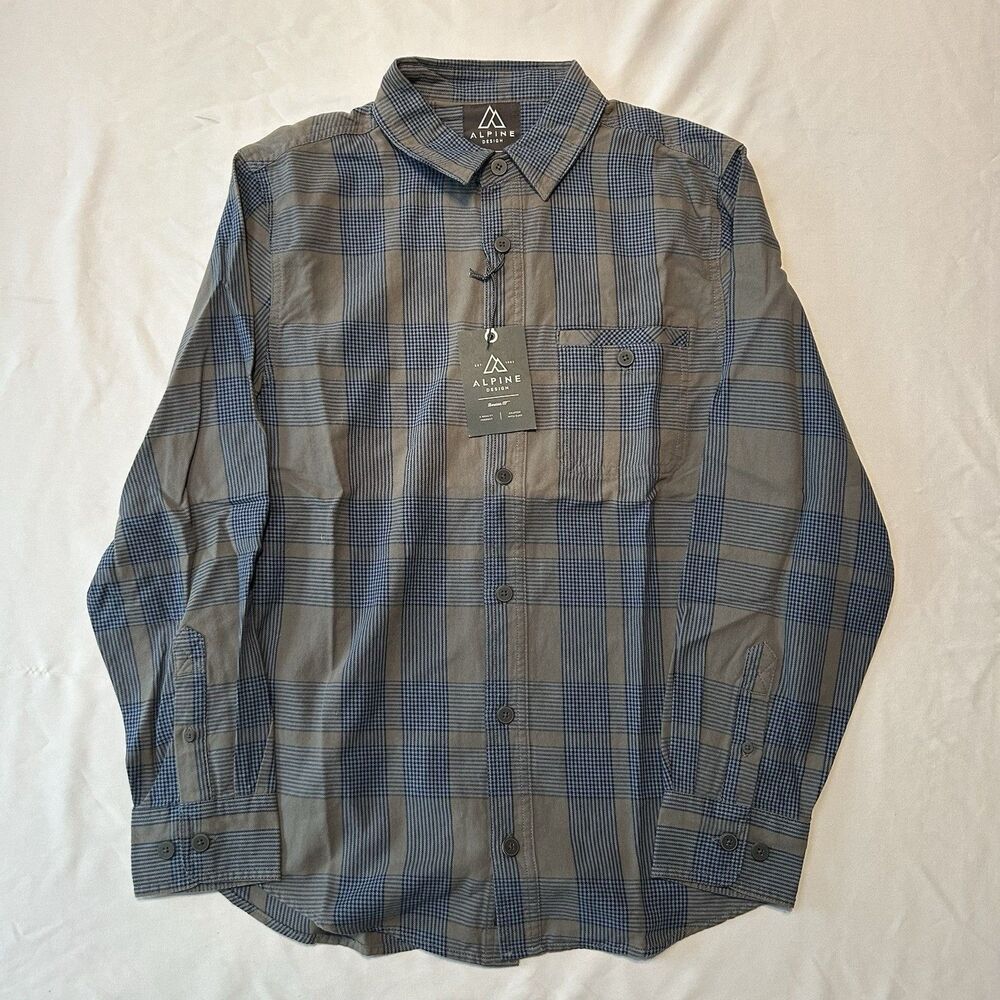 Alpine Design Shirt Men's Small Blue Gray Plaid Cotton 1962 Vintage Flannel New